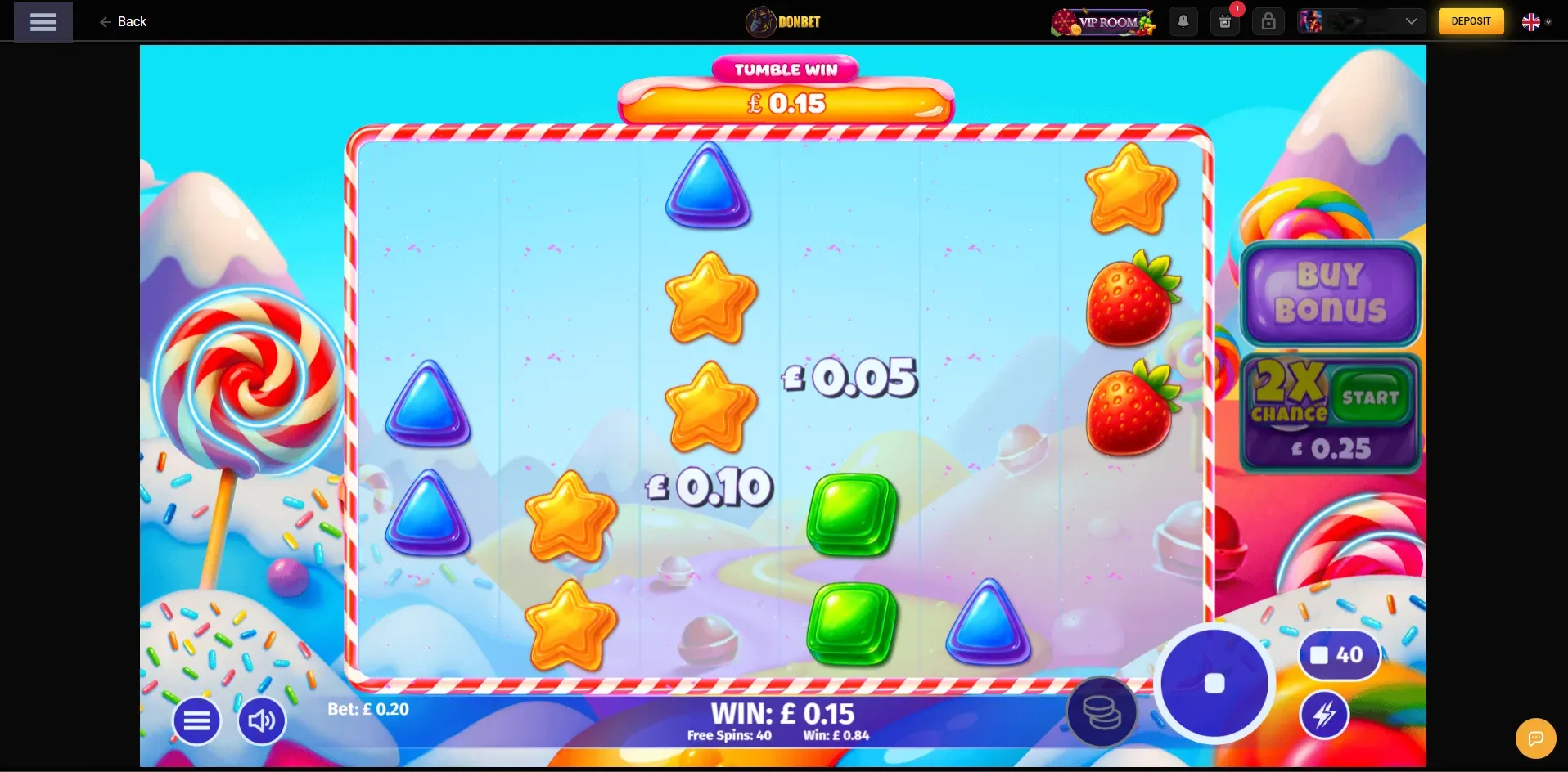 Sweet Bananas slot at Donbet showing a scatter pays tumble win